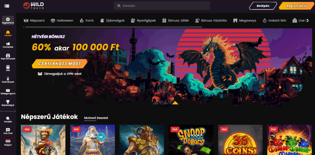 Játékok a Wild Tokyo Casino