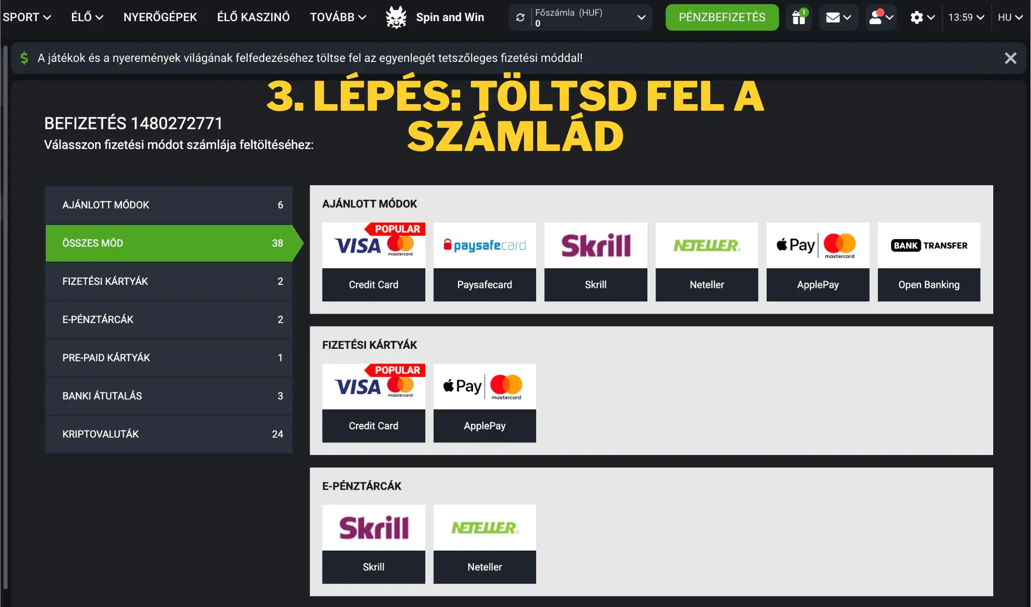 3. lépés: Töltsd fel a számlád 3. lépés: Töltsd fel a számlád